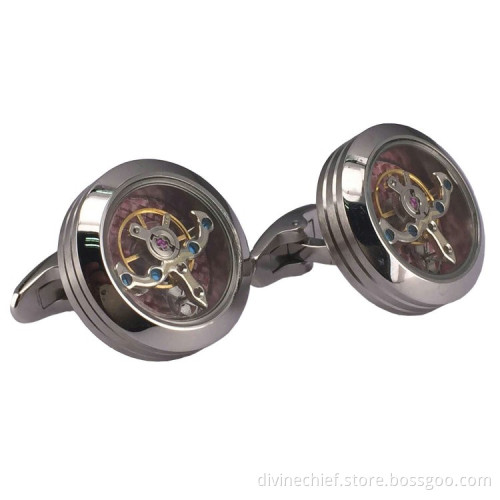 High Quality Polishing Tourbillon Cufflinks Stainless Steel Movement Cufflinks For Men
